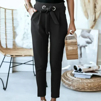 Primavara-Vara Casual Cordon Cravată-Up Pantaloni Pantaloni de Creion 3XL de Moda Elegant Slim Talie Mare, Solid Pantaloni Lungi Femei de Îmbrăcăminte