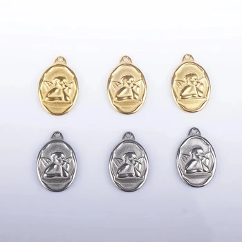 Din Oțel Inoxidabil Înger Coin Charm Pandantiv Pentru a Face Bijuterii Aur/ Argint Culoare Metal Înger Farmece en-Gros 10buc