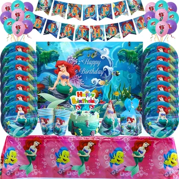 Disney Sirena Ariel Petrecere, Decoratiuni Petrecere Cu Printese Diseny Consumabile Sirena De Ziua Tacamuri De Unica Folosinta Trusa Fata De Baloane