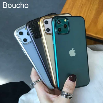 Boucho prin Galvanizare Telefon Caz Pentru iPhone 11 Pro Max XR XS Max 6 6S 7 8 Plus X XS Transparent Moale TPU Mat Capac Spate Coque