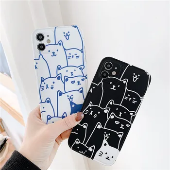 Retro doodle linie de artă pisica drăguț japoneză Telefon Caz Pentru iPhone 12 11 Pro Max Xr Xs Max 7 8 Plus X 7Plus caz Cuplu Drăguț Acoperi