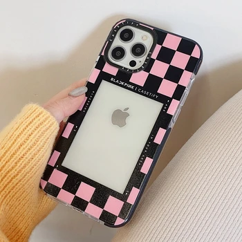 INS Drăguț Roz Negru Grilă Scrisoare Clar Caz Telefon Moale Pentru iPhone 12 13 Mini 11 Pro Max SE 2020 7 8 Plus 13Pro XS Max X XR Acoperi