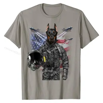 T-Shirt, Doberman Câine ca Pilot de Avion de Vânătoare, statele UNITE ale americii America de Companie Tricouri Amuzante Topuri Tricou Bumbac Vara