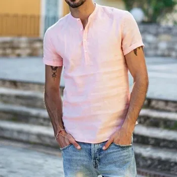 2021 Noi de Lenjerie pentru Bărbați V-Neck T shirt Vara respirabil Lenjerie de pat din Bumbac tricou Masculin Culoare Solidă maneca scurta tricou Topuri M-3XL