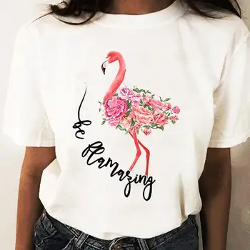 Moda de Imprimare T-shirt Femei Desene animate Tricou Elegant cu Maneci Scurte Flamingo Acuarelă Animal Graphic T de Top de sex Feminin Tee T-Shirt