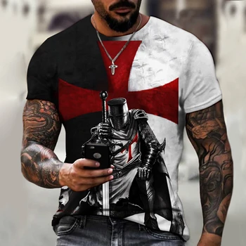 Samurai Model Cavalerii Templieri 3D de Imprimare T-Shirt Stil Retro Europene Și Americane Strada Tricou Maneca Scurta Barbati Topuri Tricouri