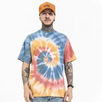 Hip Hop tricou Barbati Streetwear Harajuku Tie Dye Smiley Print T-shirt Bumbac Vrac Gât Rotund Maneca Scurta Top 2021 Vara Tee