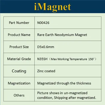 N00426 50pcs N35SH Disc de pământuri Rare Magnet de Neodim,D5x0.6mm,Neodim Magnet ,Magnet frigider,Magnet de Frigider ,acoperit cu Zinc