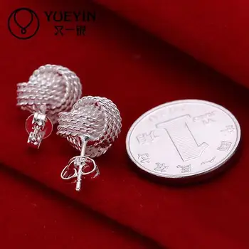Simplu sferice de argint placat cu panglica de tenis stud cercel moda argint Bijuterii placate cu Cercei pentru femei E013