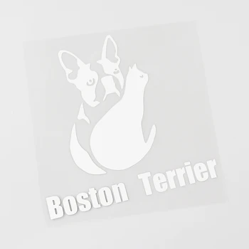 YJZT 15CM X 15.6 CM Boston Terrier Câine Și Pisică Creative Vinil Auto Autocolant Decal Negru/Argintiu 8C-0602
