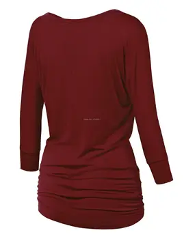 Femei Maneca 3/4 din Bumbac T-Shirt Decora Modal Tunica Topuri Cu Partea Shirring NOI Dimensiuni
