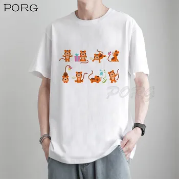 2022 Fericit Anul Nou Chinezesc tricou Barbati Kawaii Gotic Haine Casual, O-guler Unisex Desene animate T-shirt Estetice Haine de Bumbac
