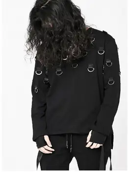 Barbati nou întuneric versiunea coreeană de hip-hop rock stradă întunecată personalitate trageți bucla design masculin maneca lunga T-shirt