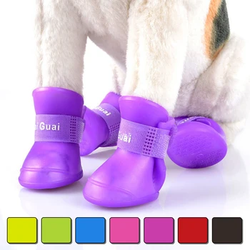 4buc Câine de Companie Ploaie Pantofi Anti-Alunecare Pantofi Impermeabil pentru York Cainii de Iarnă 7 Culori Cizme de Cauciuc Încălțăminte pentru Câini de talie Mică Chihuahua