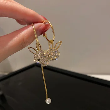 Coreea exagerat asimetric cu perle și diamante bunny cercei cercei lungi cu design cercei