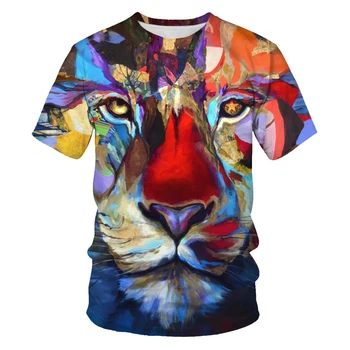 Tigru feroce de Imprimare 3D Maneca Scurta tricou Casual, O-neck de Vară de Moda Bărbați Supradimensionate T-shirt