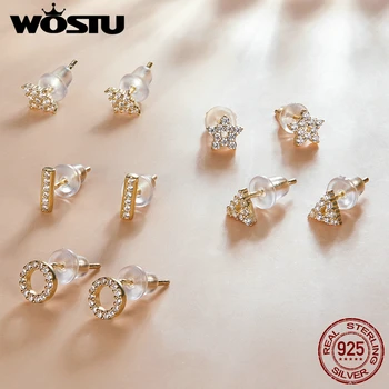 WOSTU Vânzare Fierbinte Argint 925 Mini Placat cu Aur Cercei Piercing Simplu Stralucitoare Fluture Cercei Stud pentru Femei Bijuterii Fine