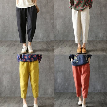 Femei Primavara-Vara Pantaloni Lenjerie De Pat Din Bumbac Solidă Talie Elastic Culori Bomboane Harem Pantaloni Moale De Înaltă Calitate Pentru Femei