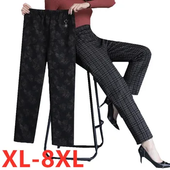 Femeile de varsta mijlocie Pantaloni Noi Toamna Tipărite Mare Elastic Talie Pantaloni Drepte Plus Dimensiune 8XL de Iarna pentru Femeie Pantaloni Casual, de Pluș