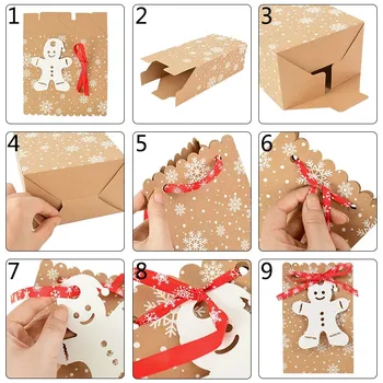 4buc/lot de Crăciun de Hârtie Kraft Bomboane Cookie Cutie de Cadou Arc de Ambalare produse Alimentare Cutie Decor de Crăciun Cadou de Crăciun Navidad 2022