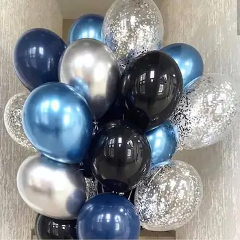 15buc 10inch Albastru Metalizat Chrome Latex, Baloane cu Confetti Latex, baloane pentru Nunta, Decoratiuni Petrecere de Ziua Globos