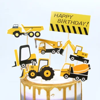 Vehicul de inginerie Happy Birthday Cake Topper buldozer Tort Joben Consumabile pentru Baieti Petrecere Decoratiuni Tort