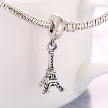 Autentic S925 Argint Pandantiv Turnul Eiffel Farmec Legăna se potrivesc Pandora Brățară Brățară DIY Bijuterii