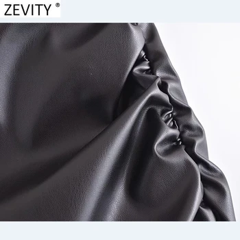 Zevity Noi Femeile de Moda Partea Plisata din Piele PU Split Casual Drept Fusta Midi Faldas Mujer de sex Feminin cu Fermoar Spate Vestido QUN883
