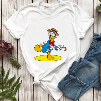 Vara Tricou Pentru Femei Fata De Scurtă Furtune Mâneci Lungi Gât Rotund Liber Casual De Desene Animate Donald Duck Imprimate Disney Drăguț Tricouri Harajuku Topuri