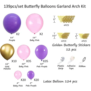 Macaron Baloane Roz Arc pentru Ziua de nastere Roz Pastel Violet Globos de Aur Fluture 3D Ghirlanda Baloane pentru Nunta, Copil de Dus Deco