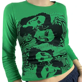 Harajuku Gotic Toamna T-shirt ' 90 pentru Femei Vintage Maneca Lunga Y2K Crop Top E-fata Grunge Izvor de sex Feminin Teuri Streetwear Haine