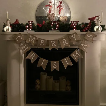 Iarna Să Ningă Crăciun Fericit Pânză groasă de sac banner Ghirlanda de țară Rustic Casă de Vacanță de Crăciun Semineu de Perete Decor Pom