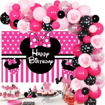 Minnie Mouse-Petrecerea tematica Consumabile Trandafir Roz Negru Balon Ghirlanda Arc Kit Minnie Happy Birthday Fundal pentru Fete