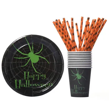 Pahare De Hârtie Și Tăvi Pentru Decor De Halloween Creative Spider Vrăjitoare Model De Hârtie De Unică Folosință Pahare Și Tăvi De Alimentare La Fața Locului