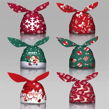 50Pcs Mos craciun Cadou Geanta Candy Bag Fulg de nea Clare Cordon Geanta Crăciun Fericit Decoratiuni pentru Casa Noua Anul 2021 Noel Prezintă