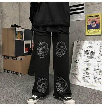 Harajuku Streetwear Gotic Pantaloni Largi Picior 2021 Japoneză Schelet De Imprimare Pantaloni Pantaloni Femei Streetwear Punk Pantaloni Drepte Doamna