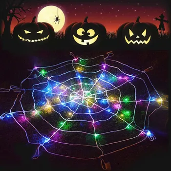 LED Decor de Halloween pânză de Păianjen Uriașă Șir Lumina Petrecere elemente de Recuzită, Decor în aer liber de Lux Rochie Glow Consumabile Partid