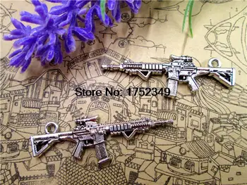 8pcs--mitralieră Farmece, Antic argint tibetan Ton 2 Fețe pistol Mitralieră farmec pandantive 45x15mm