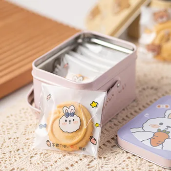 Noul Biscuit de Ambalare Pungă Transparentă de Desene animate Drăguț Bunny Ambalaj Prăjitură de Casă de Copt Auto-Adezive, Pungi de Cadouri de 7*7+3 cm
