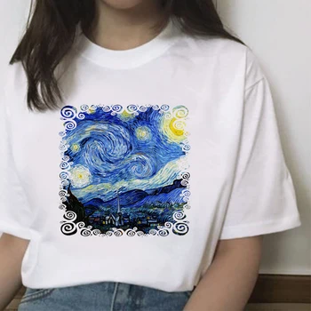 2021 Femei se Recomanda Van Gogh Harajuku Estetice T-Shirt Nou Stil coreean Grafic Topuri Pictură în Ulei Imprimate T-shirt Supradimensionate