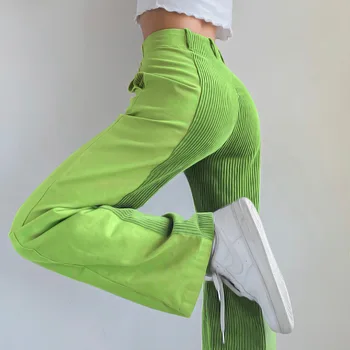 2021 Mozaic Drept Femei Pantaloni Largi cu Talie Înaltă harajuku y2k Denim Verde de Moda Streetwear Pantaloni din Bumbac Pantaloni de Catifea