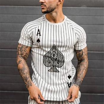 Supradimensionate Bărbați T-Shirt cu Dungi T-Shirt, O-Neck Cămașă de Moda Poker Print cu Maneci Scurte Tricou Top de Vară pentru Bărbați Îmbrăcăminte de Stradă