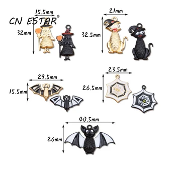10buc/Lot DIY Halloween Vrăjitoare Bat Spider KC Culoare de Aur din Aliaj de Email Cercei Pandantiv Farmece Accesorii Bijuterii, Materiale