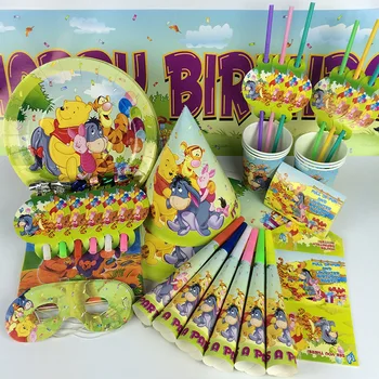 Ziua de naștere a copiilor consumabile Winnie the Pooh tema de desene animate pentru Copii de ziua rochie set consumabile cesti vas de paie față de masă