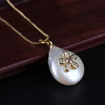 Mic albastru alb cz floare farmecul natural monedă de apă dulce pearl șirag de mărgele de aur delicat pandantiv lanț cravată colier pentru femei bijuterii