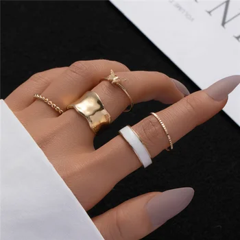 Moda Comune Set Inel de Aur Geometrice Minimaliste Inel Punk Email Fluture Neregulate Inele Metalice pentru Femei Tendință Degetul Bijuterii
