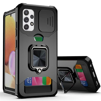 Armură Slot Card Caz de Telefon pentru Samsung Galaxy Nota 20, Ultra Slide-Lentilă aparat de Fotografiat S21 Ultra Plus FE Grad Militar Barele de protecție Acoperă