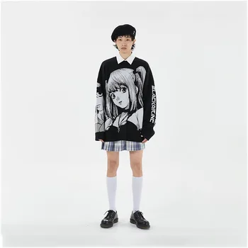 HAASKEW Anime Death Note Pulover Misa Amane Negru Fata Pulover Tricot Streetwear Harajuku Vrac Toamna pulover Pulover Pentru Femei