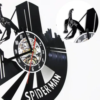 Perter Parker Spider super-Erou de Vinil Albumul Re-propusese Record Ceas Tăcut Cuarț Ceas de Perete Pentru Camera Copil de benzi Desenate Iubitorii de Carte Cadou