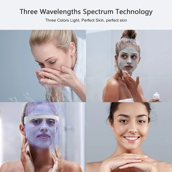 HSKOU 7 Culori LED-uri de Lumină Masca Faciala Cu Gât de Întinerire a Pielii de Îngrijire a Feței Tratament de Frumusete Anti Acnee Terapia de Albire